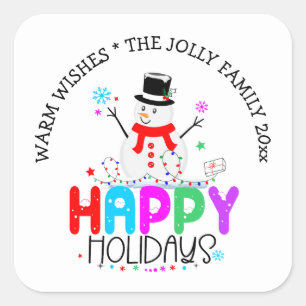 Snowman Happy Holidays Colourful Christmas Square Sticker
