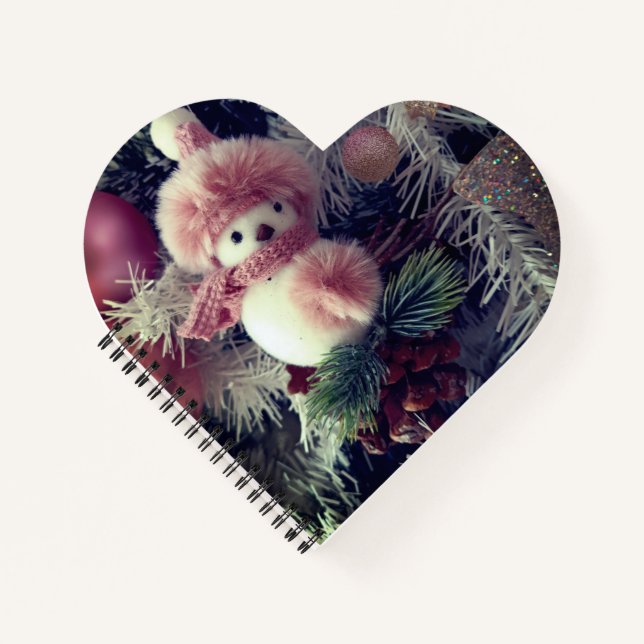 Snowman Heart-Shaped Spiral Notebook (Front)