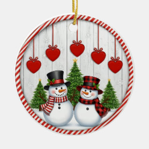 Snowman & Hearts Family Ceramic Ornament