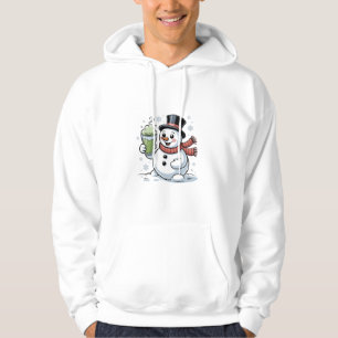 Snowman Holding Matcha Drink Christmas Hoodie