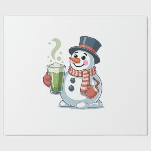 Snowman Holding Matcha Drink Christmas Lovers  Wrapping Paper