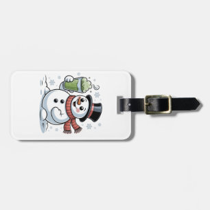 Snowman Holding Matcha Drink Christmas Luggage Tag