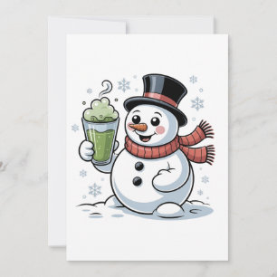 Snowman Holding Matcha Drink Christmas  Thank You Card