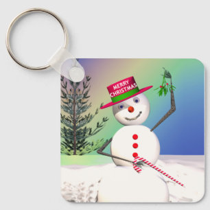Snowman Holding Mistletoe Keychain