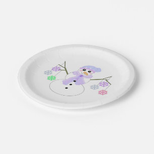 Snowman holding Snowflakes Paper Plate