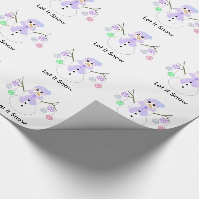 Snowman Holding Snowflakes Wrapping Paper (Corner)