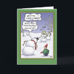 Snowman Holiday Humour, Size Matters<br><div class="desc">A funny Christmas snow people humour card depicting a cartoon of a snowman being laughed at by a couple of snow women about the size of his carrot, the snowman is voicing his displeasure to the kid who put him together. The inside of the card reads “Wishing you a super...</div>