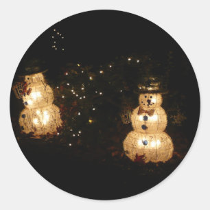 Snowman Holiday Light Display Classic Round Sticker