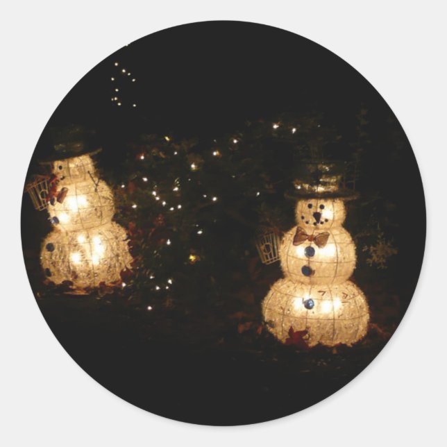 Snowman Holiday Light Display Classic Round Sticker (Front)
