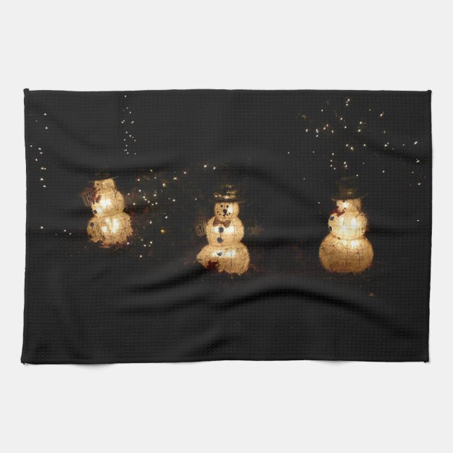 Snowman Holiday Light Display Kitchen Towel (Horizontal)