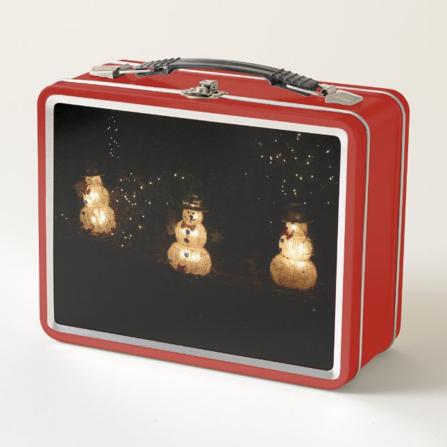 Snowman Holiday Light Display Metal Lunch Box (Front)