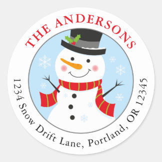 Snowman Holiday Return Address Label Round