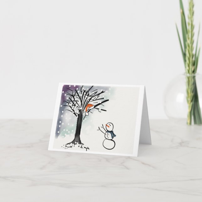 Snowman holiday season greeting card, funny, cute (Front)