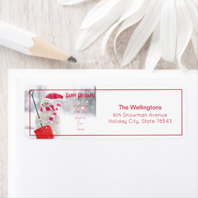 Snowman Holiday White Adresse de retour Label (En situation)