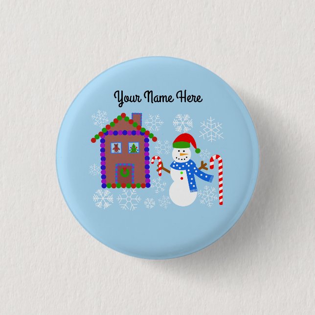 Snowman & House #1 Button (Front)
