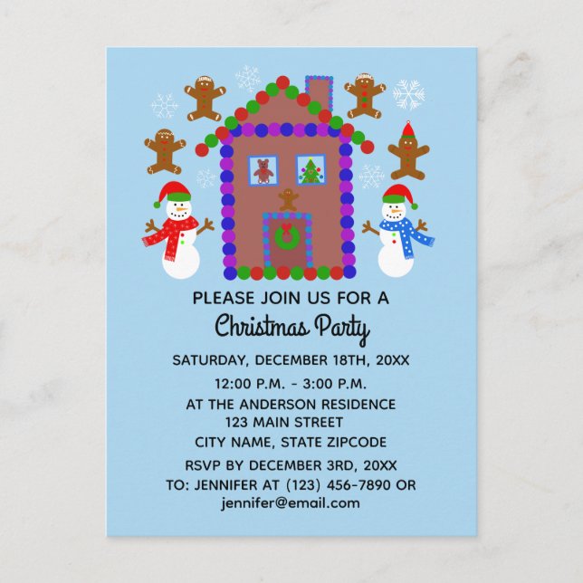 Snowman & House #3 Invitation Postcard (Front)