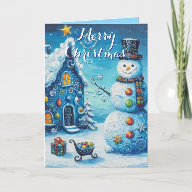 Snowman House Presents Personalized Christmas Card (Front)