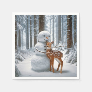 Snowman Hugging a Fawn Napkin