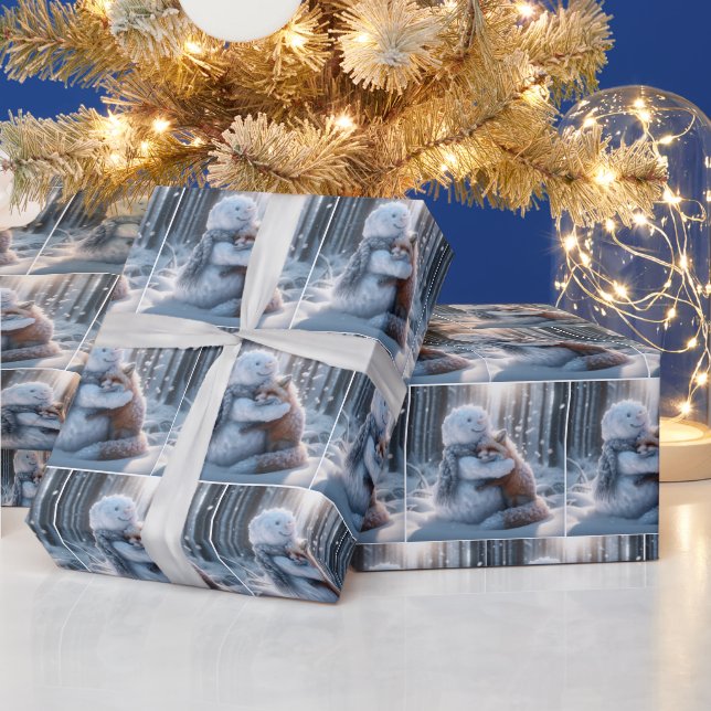 Snowman Hugging a Fox Wrapping Paper (Holidays)