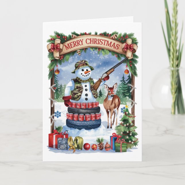 Snowman Hunter Funny Redneck Carte de Noël (Devant)