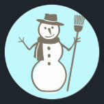 Snowman, ice blue classic round sticker<br><div class="desc">matches "Winter Wonderland" greeting card,  "Snowman" return address label and "ice-o-taupe" envelope (also available with light or dark taupe background)</div>