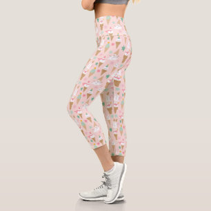 Snowman Ice Cream Cones Christmas Pattern Capri Leggings