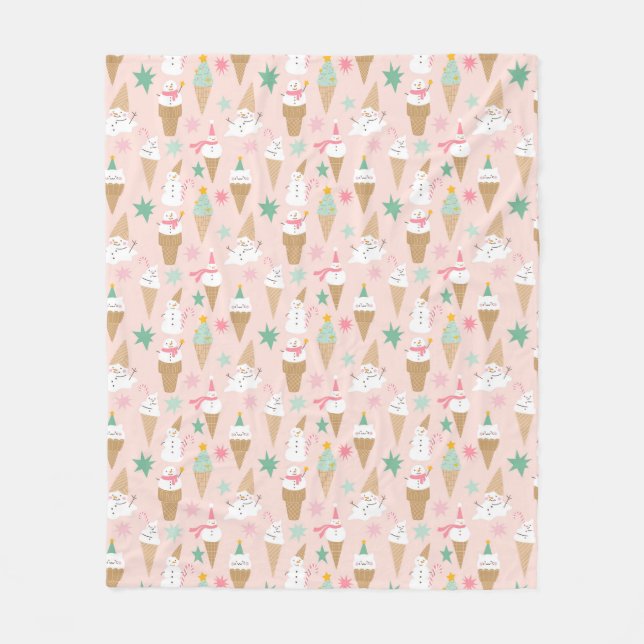 Snowman Ice Cream Cones Christmas Pattern Fleece Blanket (Front)