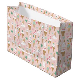 Snowman Ice Cream Cones Christmas Pattern Large Gift Bag