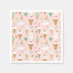 Snowman Ice Cream Cones Christmas Pattern Napkin