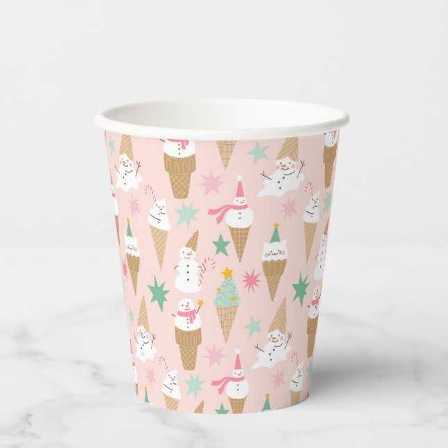 Snowman Ice Cream Cones Christmas Pattern Paper Cups (Front)