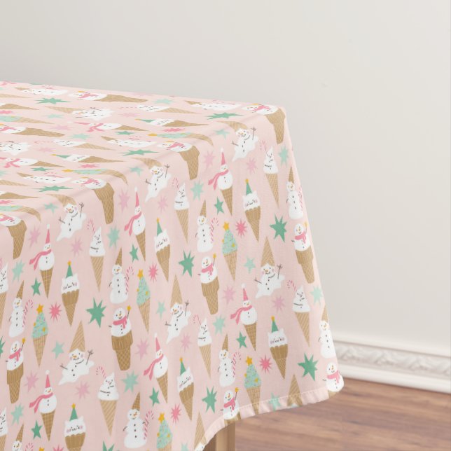 Snowman Ice Cream Cones Christmas Pattern Tablecloth (In Situ)