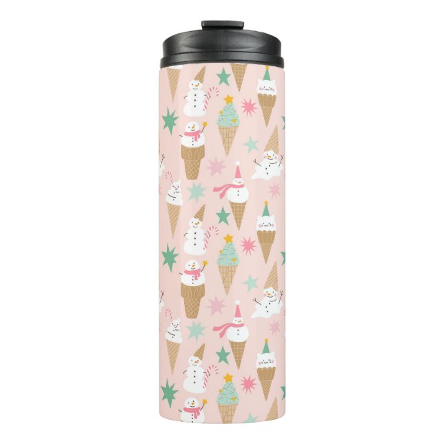 Snowman Ice Cream Cones Christmas Pattern Thermal Tumbler (Front)