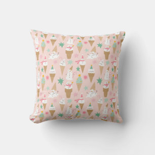 Snowman Ice Cream Cones Christmas Pattern Throw Pillow