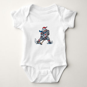 Snowman Ice Hockey Christmas 2026 Holiday Sports Baby Bodysuit