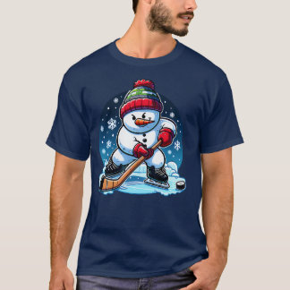 Snowman Ice Hockey Winter Puck Wizard T-Shirt