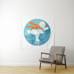 Snowman Ice Skater   Tapestry
