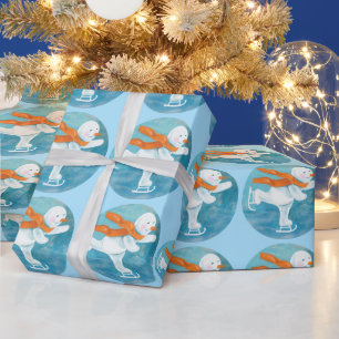 Snowman Ice Skater Wrapping Paper