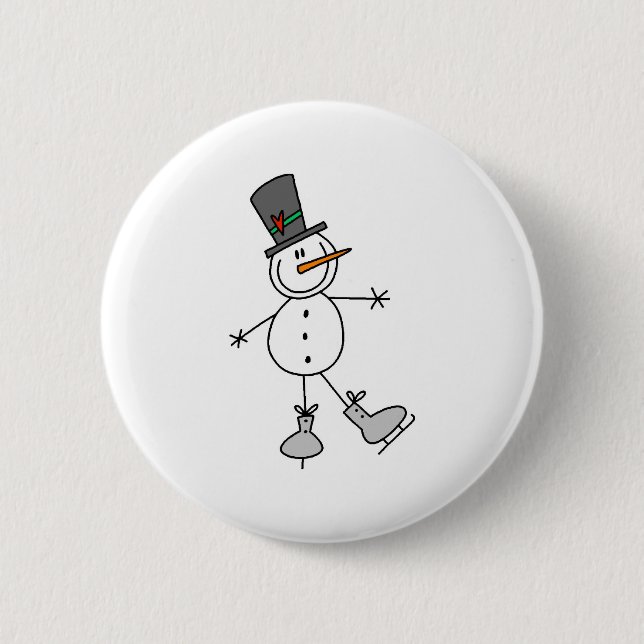 Snowman Ice Skating 2 Inch Round Button (Front)