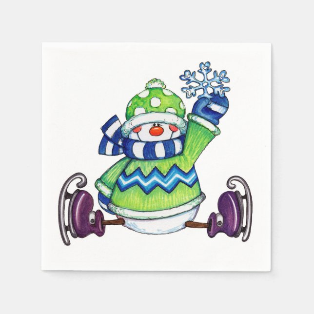 Snowman Ice Skating - Paper Napkins (Front)