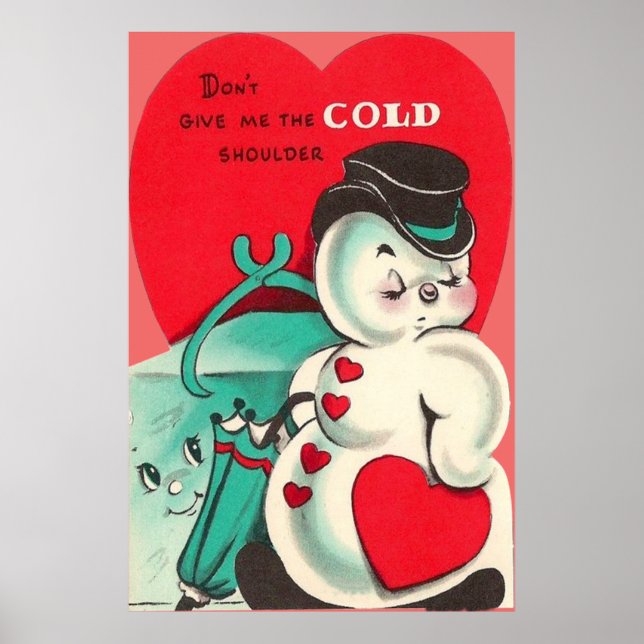 Snowman Ice Tongs Heart Umbrella Valentine Poster (Front)