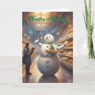 Snowman in a grocery store Happy Holidays  Card