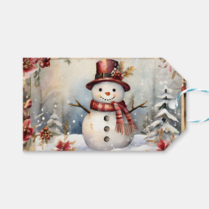 Snowman in a Red Hat Christmas Gift Tags