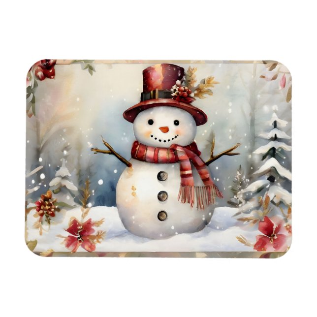 Snowman in a Red Hat Christmas Magnet (Horizontal)