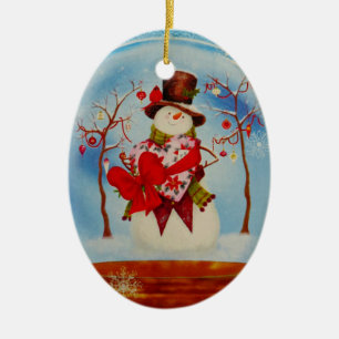 Snowman in a Snow Globe Ceramic Ornament