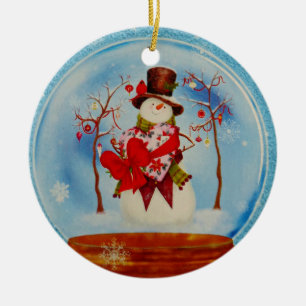 Snowman in a Snow Globe Ceramic Ornament