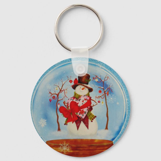 Snowman in a Snow Globe Keychain (Front)