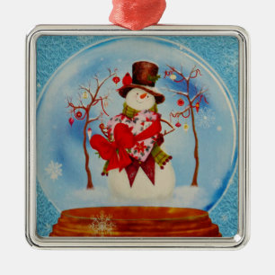 Snowman in a Snow Globe Metal Ornament