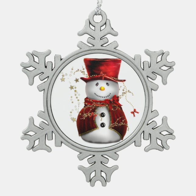 Snowman in a Top Hat Snowflake Ornament (Front)