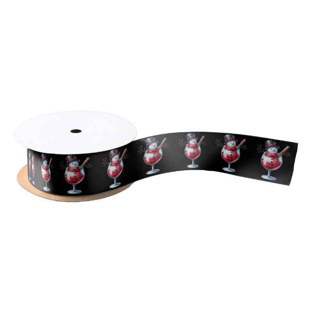 Snowman In A Wine Glass Satin Ribbon (Spool)