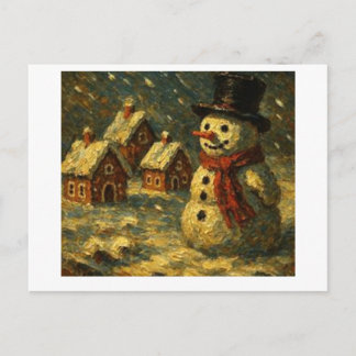 Snowman in a Winter Village,  Postcard